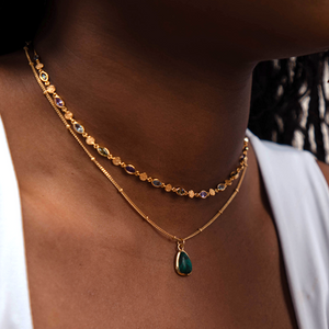 Gemstone Choker & Malachite Necklace Set