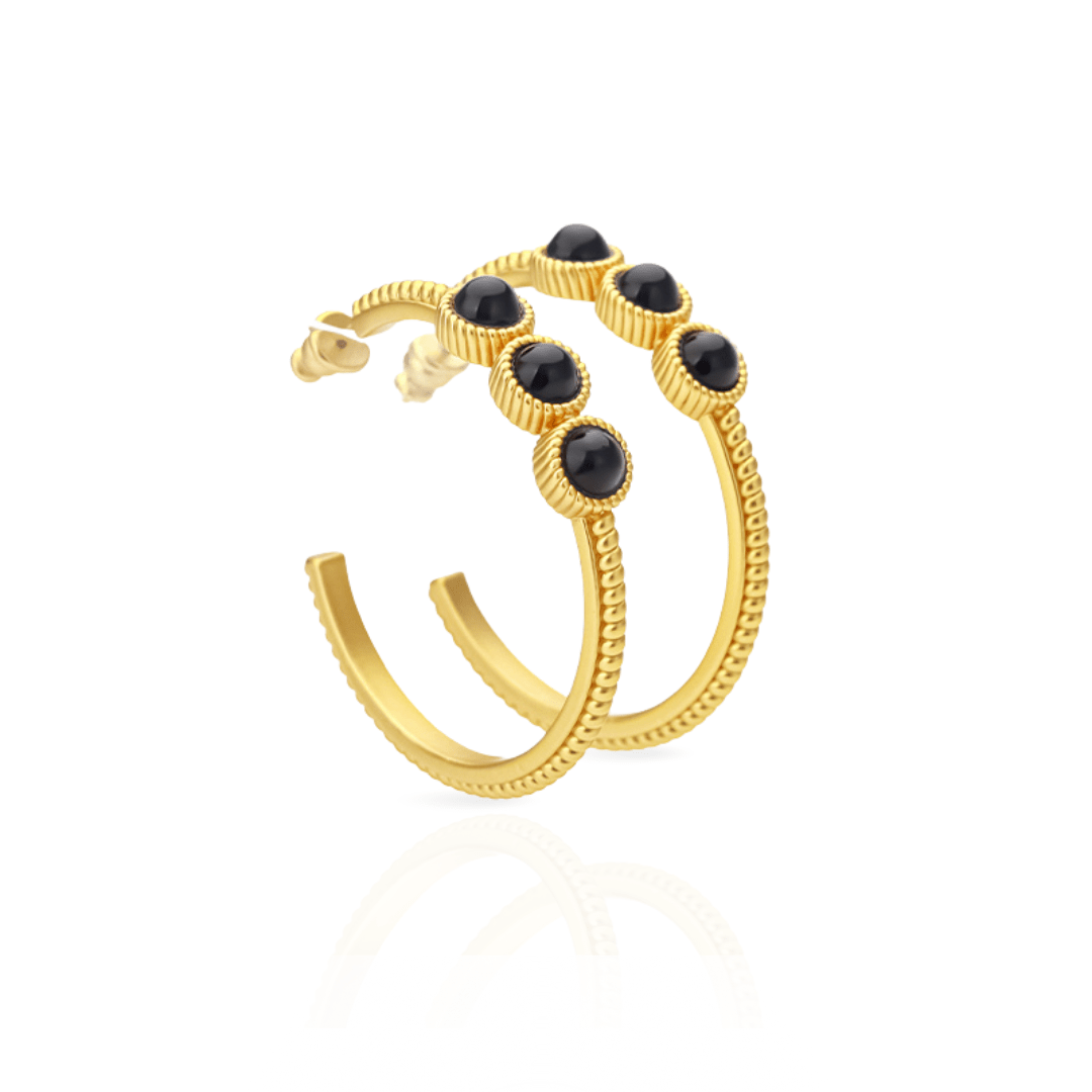Black Onyx Hoop Earrings - Grove & Vae