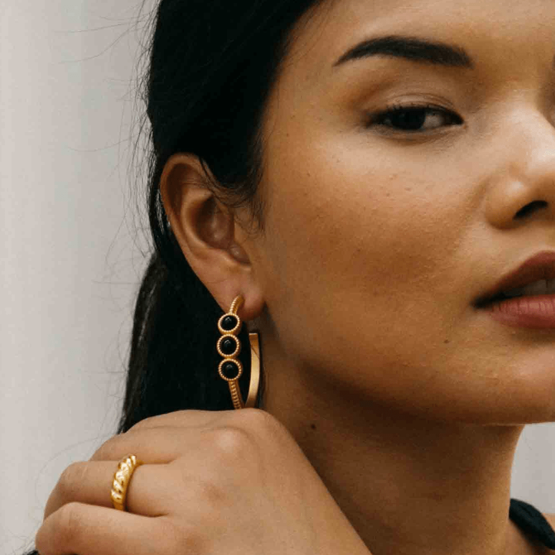 Black Onyx Hoop Earrings - Grove & Vae