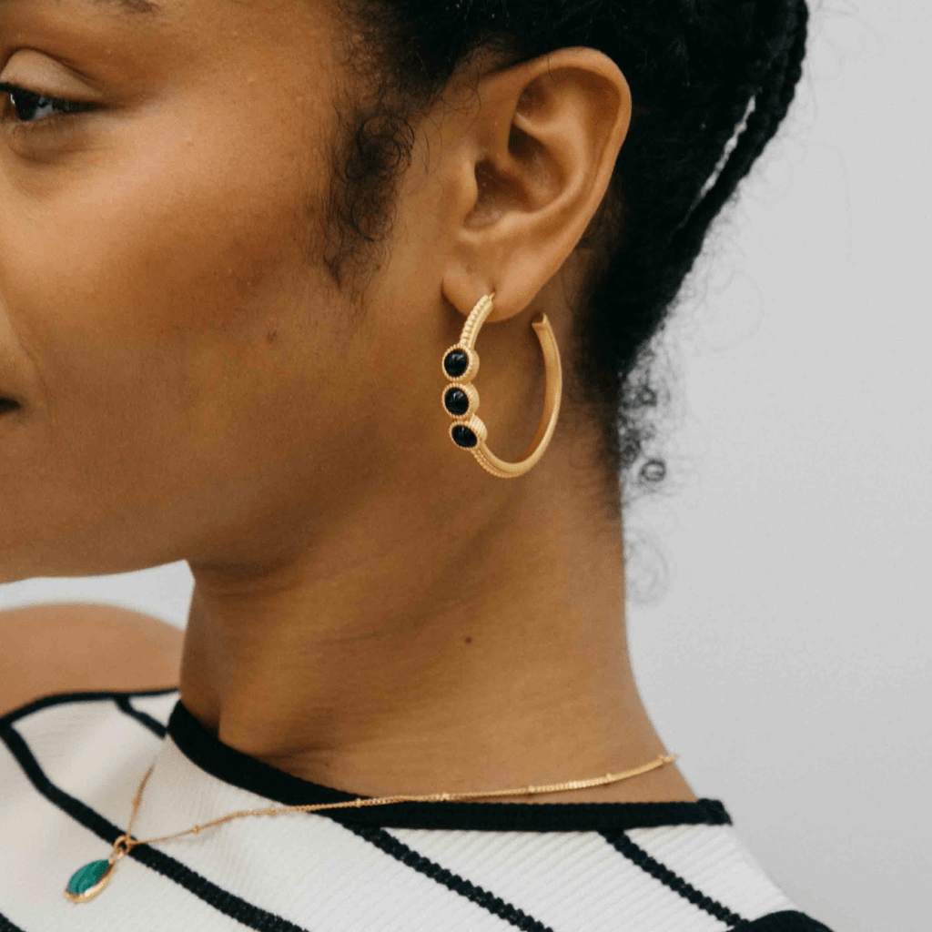 Black Onyx Hoop Earrings - Grove & Vae