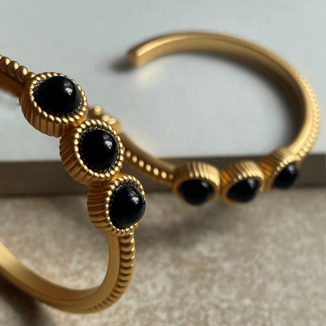 Black Onyx Hoop Earrings - Grove & Vae