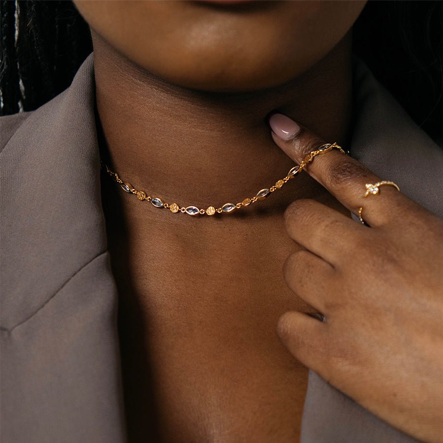 Evie Gemstone Choker Necklace - Aquamarine - Grove & Vae