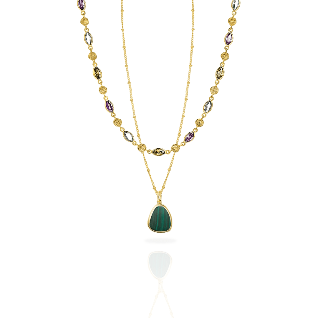 Gemstone Choker & Malachite Necklace Set - Grove & Vae