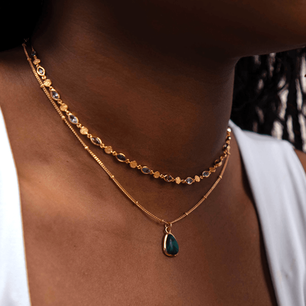 Gemstone Choker & Malachite Necklace Set - Grove & Vae