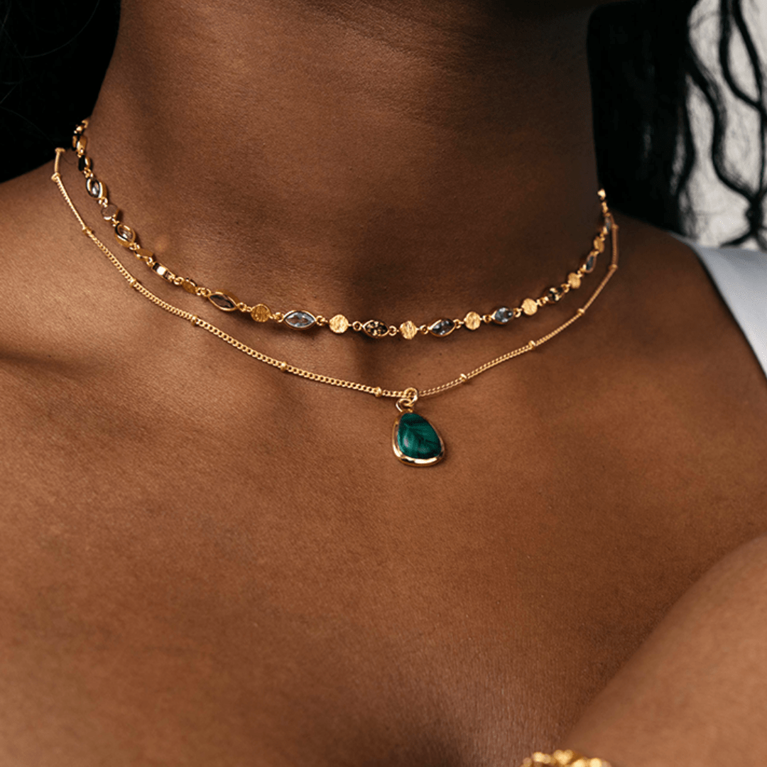 Gemstone Choker & Malachite Necklace Set - Grove & Vae